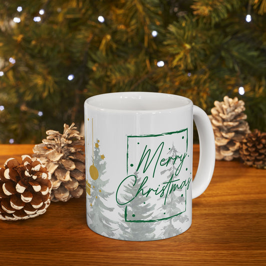 Christmas Tree Ceramic Mug, Holiday Gift, Seasonal Coffee Cup, Xmas Decor, Reusable Drinkware, Festive Beverage Container