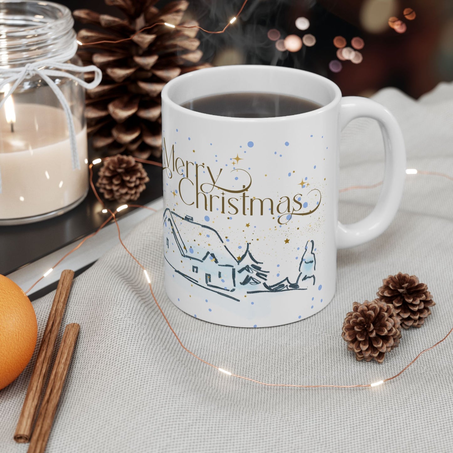 Merry Christmas Ceramic Mug, Holiday Gift for Coffee Lovers, Festive Tea Mug, Cozy Winter Decor, Hot Beverage Cup