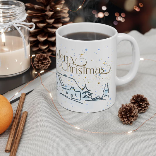 Merry Christmas Ceramic Mug, Holiday Gift for Coffee Lovers, Festive Tea Mug, Cozy Winter Decor, Hot Beverage Cup